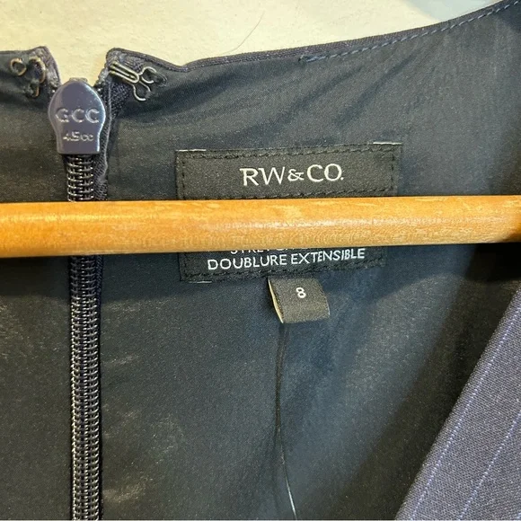 RW & Co Sleeveless Pinstripe Navy Blue Mini Dress V-Neck - Picture 4 of 9